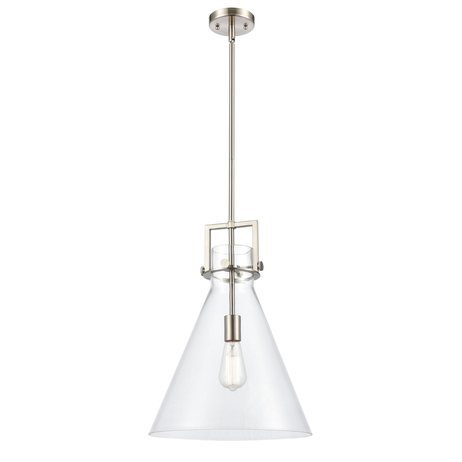 Coterie Single Light Glass Dimmable Pendant, Clear, 19.13" H x 14" W x 14" D, Satin Nickel