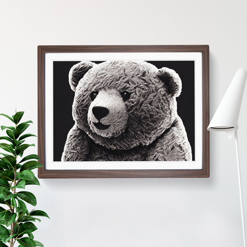 Charming Teddy Bear - Single Picture Frame Print, 46cm H x 64cm W x 2cm D, Walnut