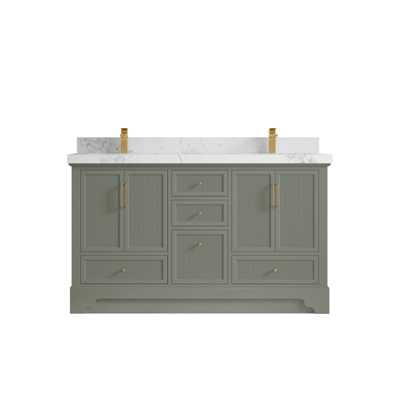 Alys 60'' Free Standing Double Bathroom Vanity with Quartz Top (Knobs Option)