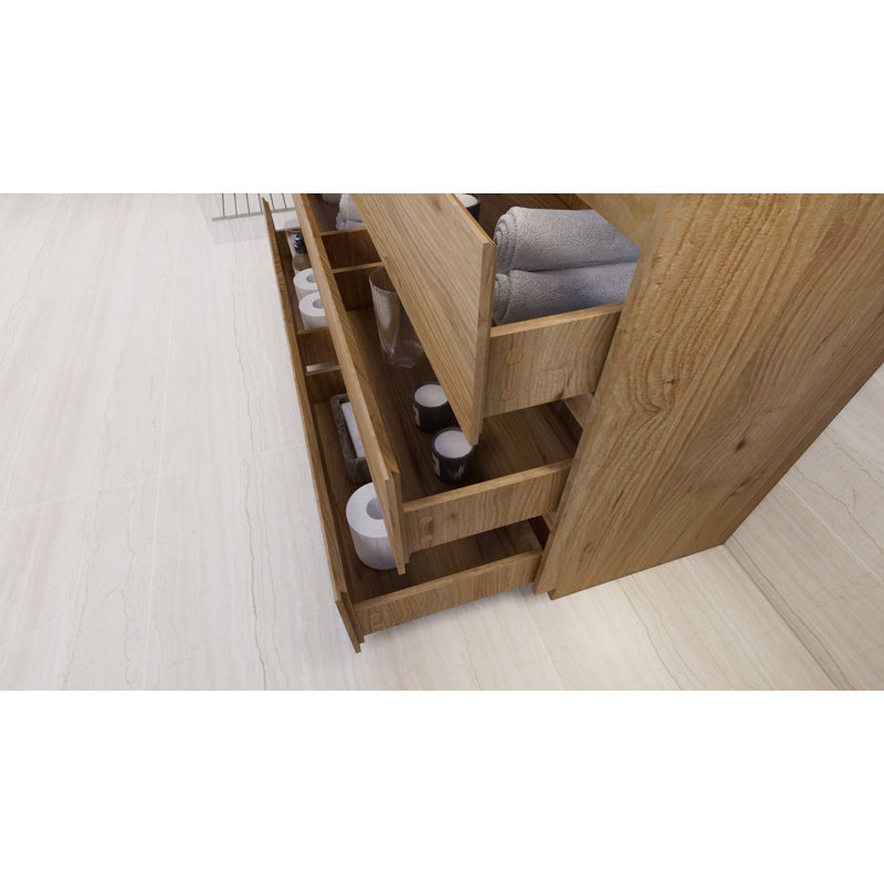 Ensemble de meuble-lavabo simple 60 po Haracha, Chêne naturel