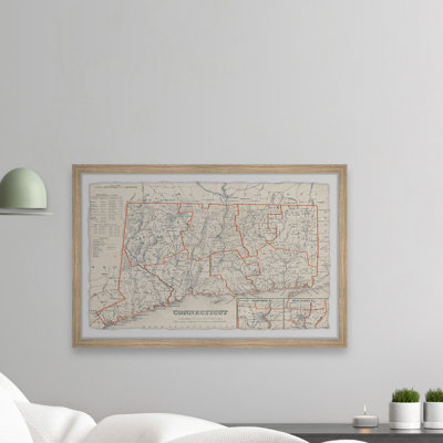Red Outline Connecticut - Reproduction d'art graphique sur papier encadré