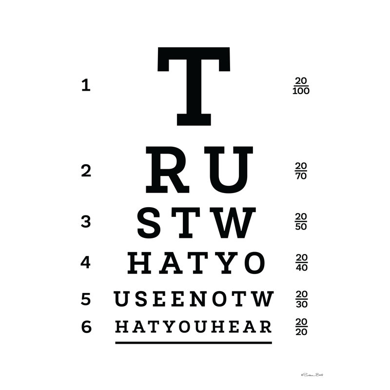 " Trust Eye Chart " by Susan Ball, 12" H x 8" W