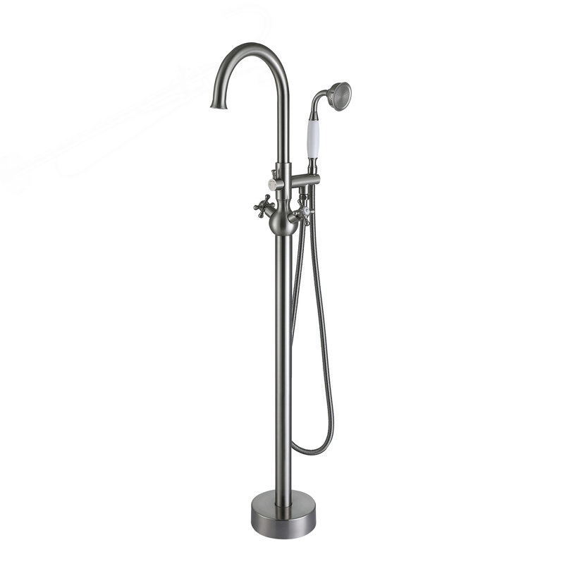 Freestanding Bathtub Faucet With Hand Shower, Brushed Nickel