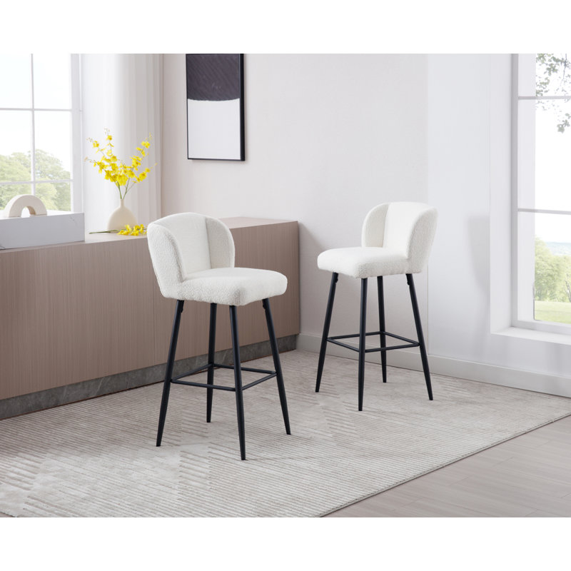 Upholstered Bar Stool with Iron Frame, White, 4