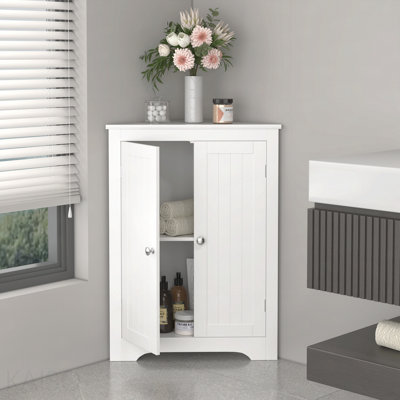 Armoire de plancher au sol avec 2 portes et tablettes réglables, armoire de rangement étroite autoportante, armoires de rangement en coin
