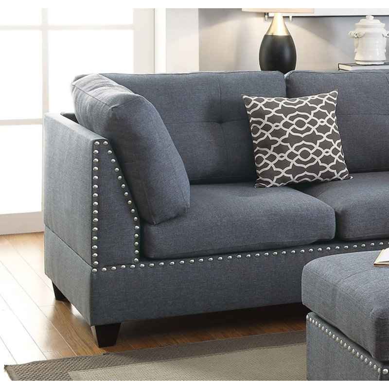 Ridwan Reversible Modular Sofa & Chaise with Ottoman, 104" W x 75" D, Gray Fabric