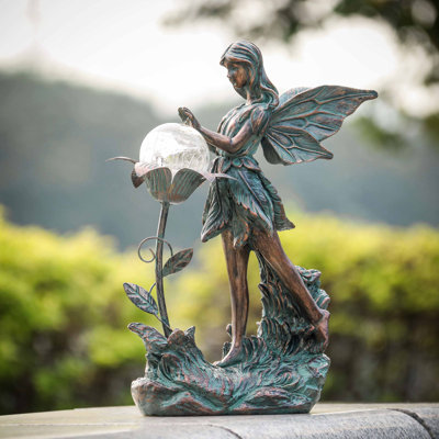 10.6" Bronze Garden Fairy Sculptures & Statues Resin With Solar Outdoor Light
