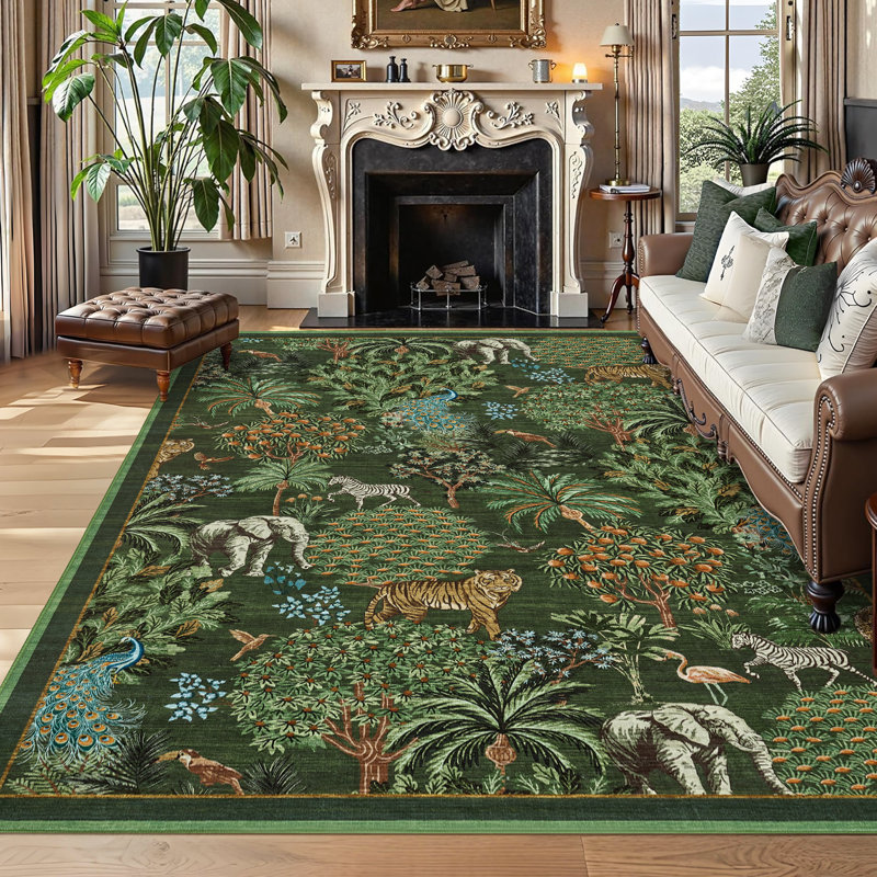 Machine Washable Rug Non-Slip Area Rug Durable Floor Carpet Easy-Cleaning Rug for Living Room Playroom Bedroom