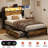  Antioch Twin Bed Frame with 2 Underbed Drawers, Modern Platform Bed with Charging Station & LED Light, Storage Headboard with 2 Bedside Drawers & Open Bookcase Shelves, Rustic Brown-2069068976-2069068977