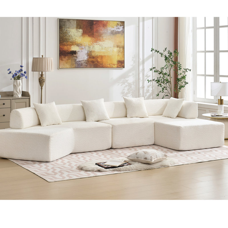 4 L 140 po avec méridienne, sans assemblage, tissu haut, canapé moderne, 4 sièges blancs, - Home, Blanc