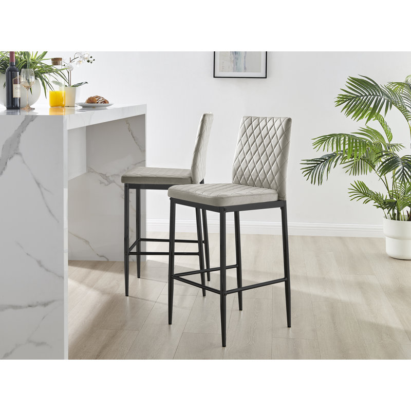 Kenesaw Luxury Breakfast Bar Stool in Quilted Design Velvet Black Leg - Modern Chic Kitchen, Cappuccino