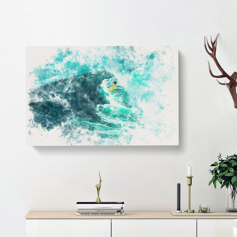 Surfing in Hawaii Watercolour - Wrapped Canvas, 50cm H x 76cm W x 3cm D