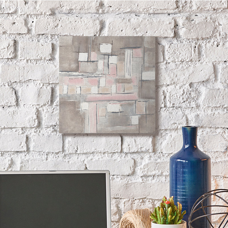 " Soft Pink Neutral Abstract Patchwork Geometric Pattern ", 24" H x 24" W, Wrapped Canvas