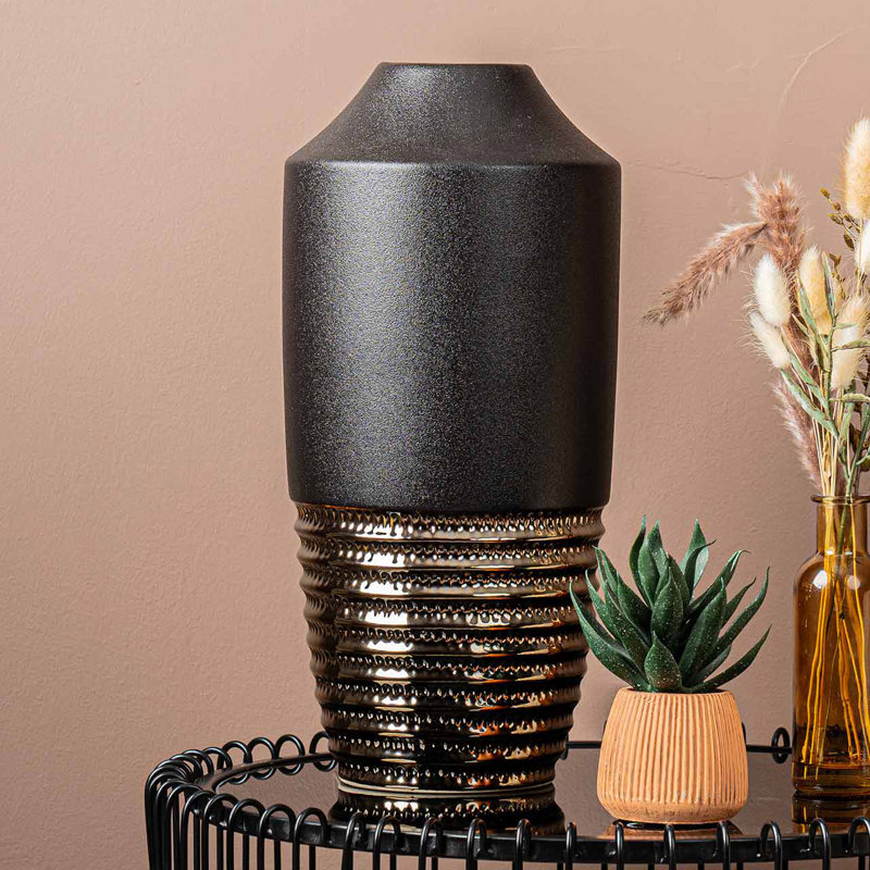 Elegant Ceramic Vase for the Living Room, Modern Vase Decor, 40.5cm H x 19cm W x 19cm D, Black