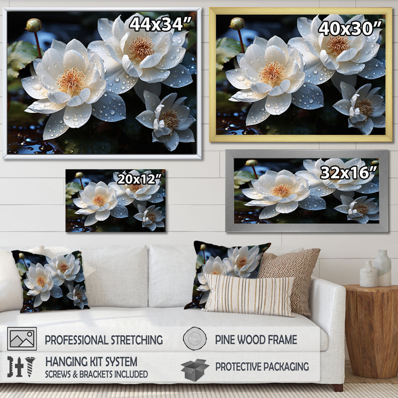 " White Yellow Lotus Field VI ", H 12 po x l 20 po x P 1 po, Cadre naturel flottant