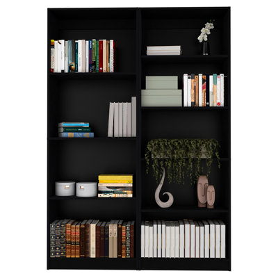 Black 2 Living Room Bookcase Gathering - 7 Shelves, Geometric Display, Horizontal Orientation, Strong Wood, For Main Area 2 , Demonstration, Direction, Primary