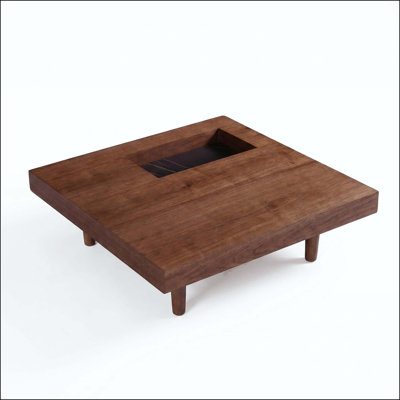 Table basse carrée avec rangement et finition en noyer