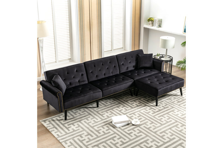 Scot 115" Wide Microfiber/Microsuede Reversible Modular Sofa & Chaise with Ottoman