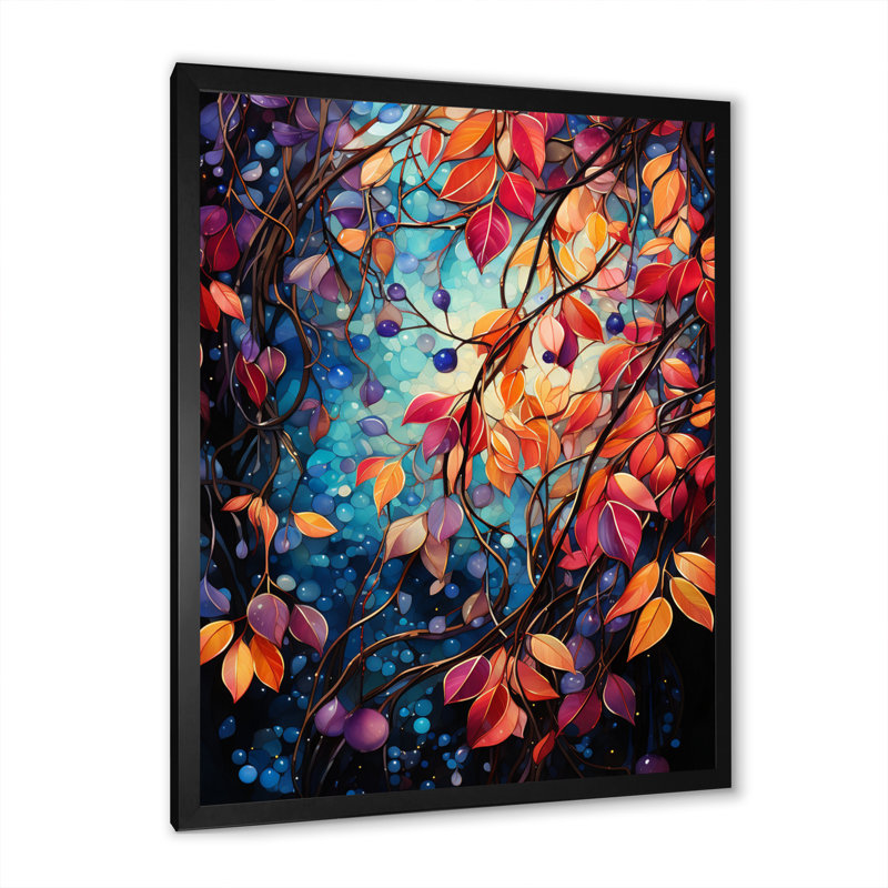 Hugon Multicolor Vibrant Vines II - Imprimé, Cadre simple noir, H 20 po x l 12 po x P 1 po