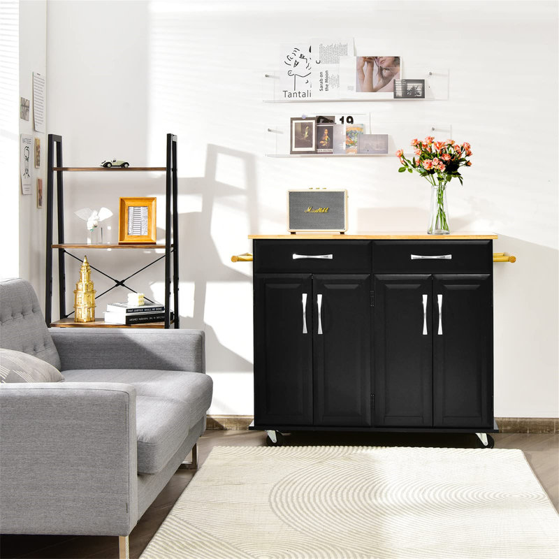Aneta 106 cm W Kitchen Cart with, Black