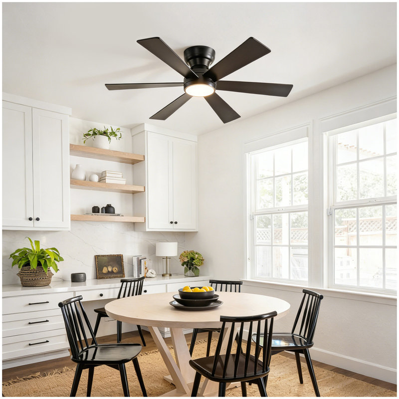 46" Flush Mount Ceiling Fan with Lights Remote Control,Quiet DC Motor 6 Plywood Blade Ceiling Fans 6 Speed Levels,Reversible Ceiling Fan, for Patio Living Room, Bedroom, Office,Indoor.((Matte Black  )