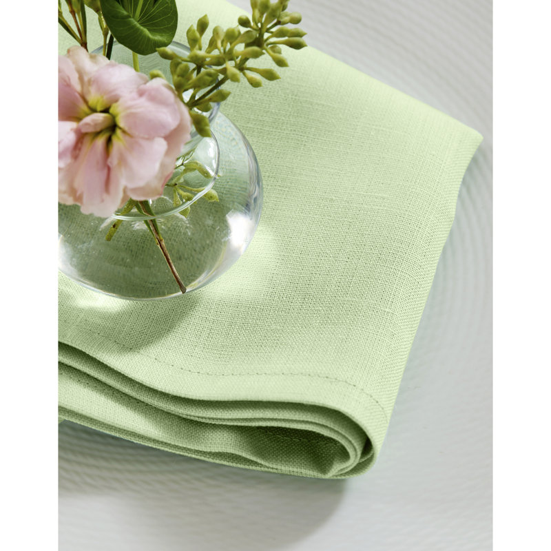 Fete - 100% Pure Linen Table Throw, Pastel Green, Solid Color