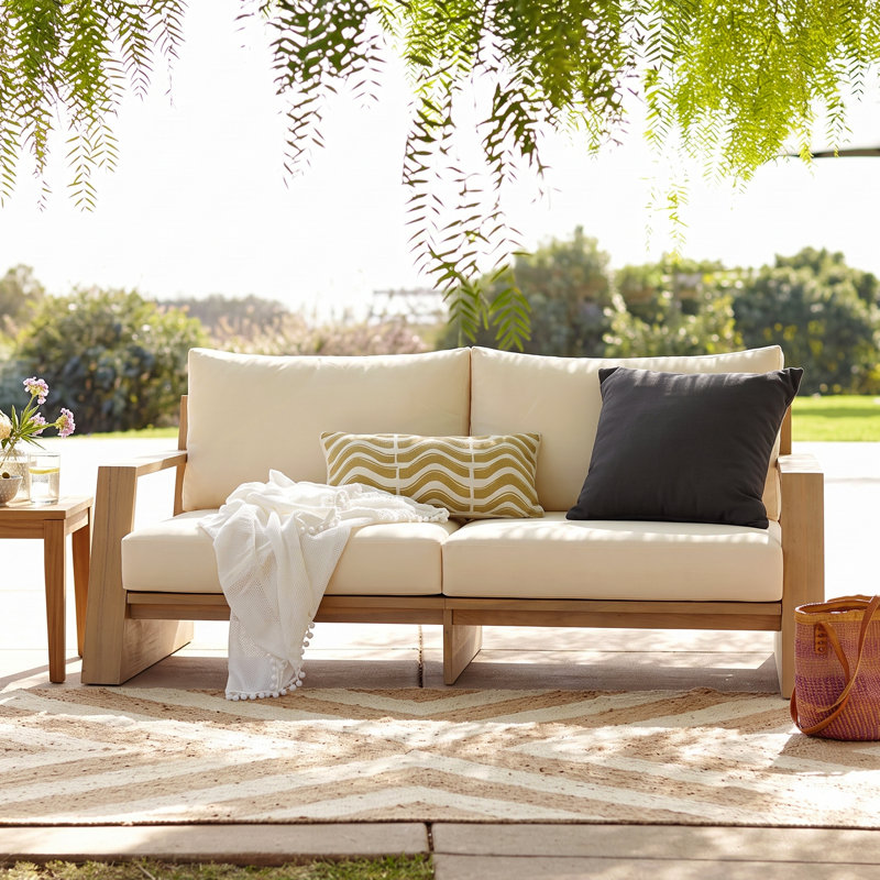 Causeuse en bois d'acacia avec coussins Zorin Modern Coastal Patio