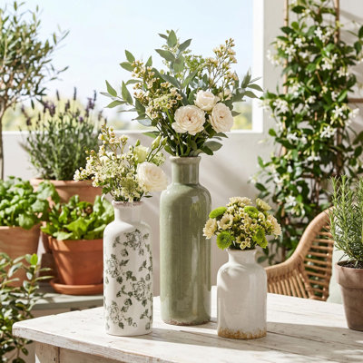 Ensemble de 3 vases en céramique, vases vintage à motifs floraux chinois et glaçure craquelée
