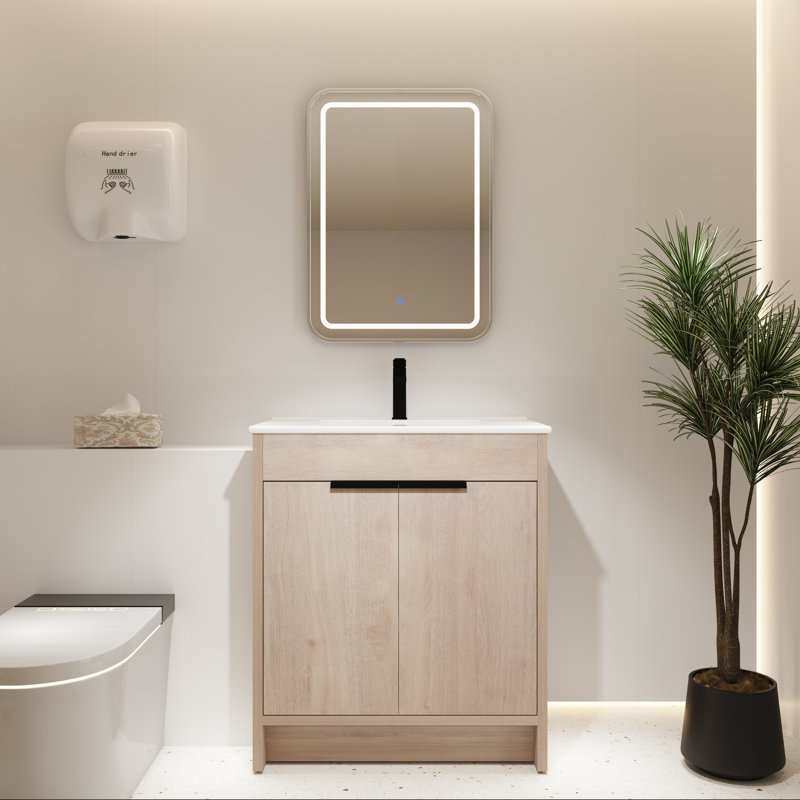30" Bathroom Vanity with Ceramic Sink and Two Soft-Close Doors, White