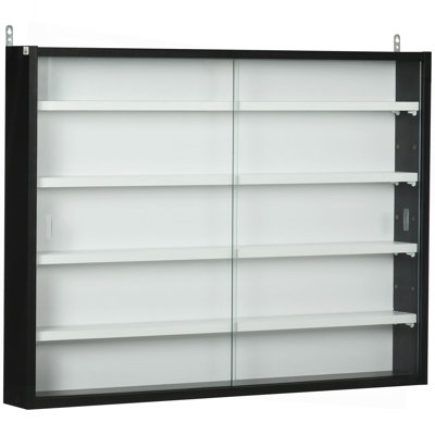 Vitrine à 5 niveaux, vitrine en verre avec 2 portes et tablettes réglables, fixation murale