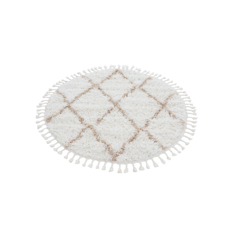 Eddy Shaggy Boho Beige Rug, Round 200cm