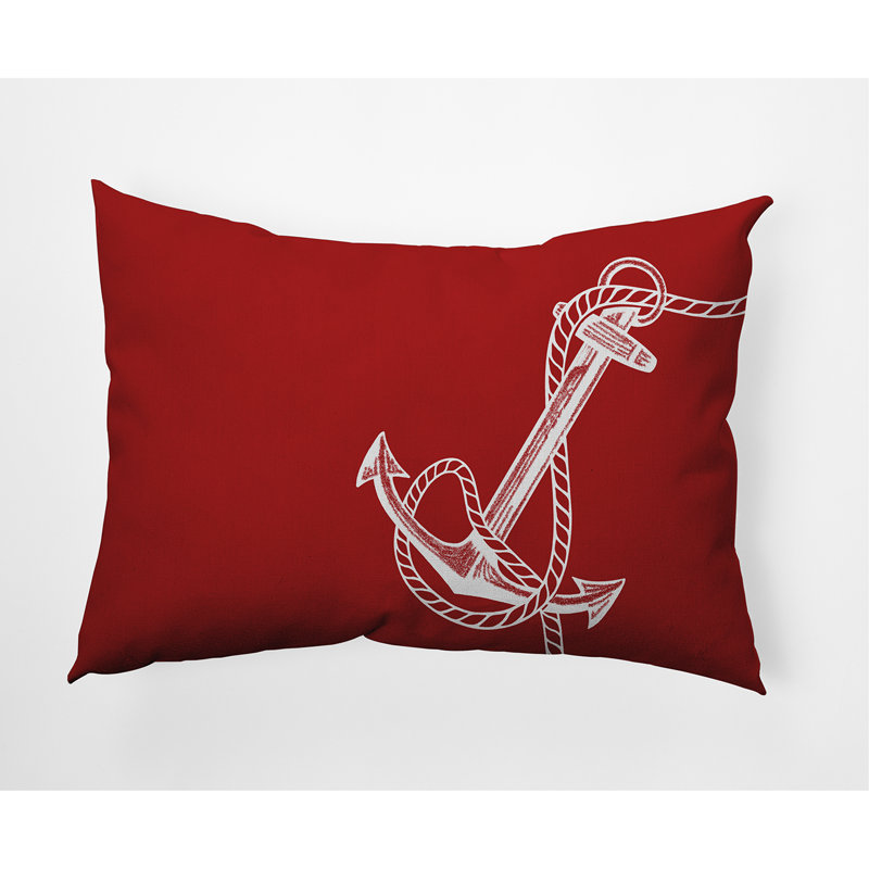Housse et insert de coussin d'extérieur Nautical Nights Anchor & Rope, Rouge, Rectangle H 14 po x l 20 po