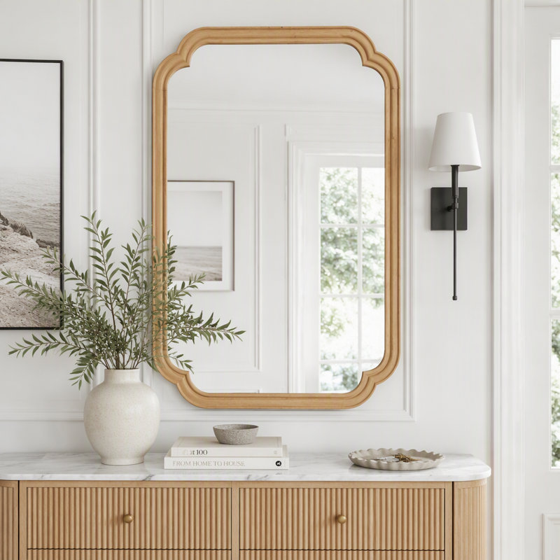 Solid Wood Frame Mirror, Natural Wood