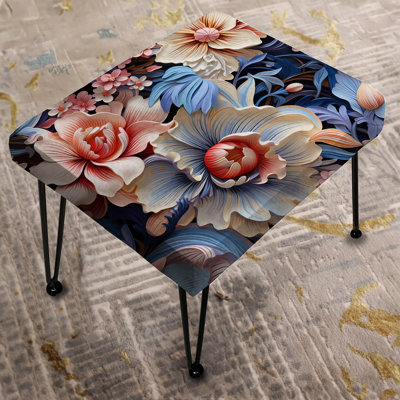 Mediterranean Escape Floral Pattern In Blue - Floral Rectangle Ottoman