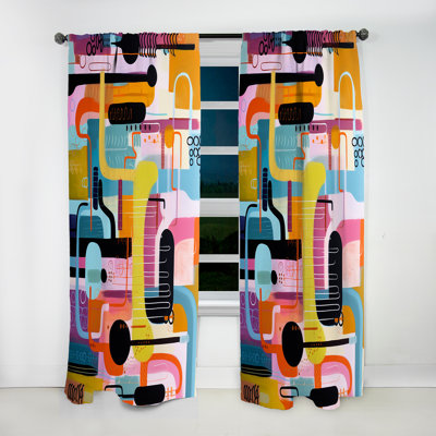 Rideau obscurcissant Mid-Century géométrique «I» à motif géométrique abstrait en velours - 1 panneau