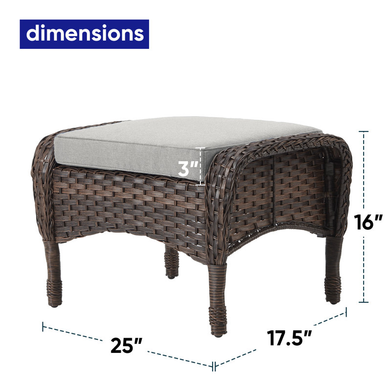 Repose-pieds d'extérieur en osier avec coussin Gaetanino, Beige, Brun
