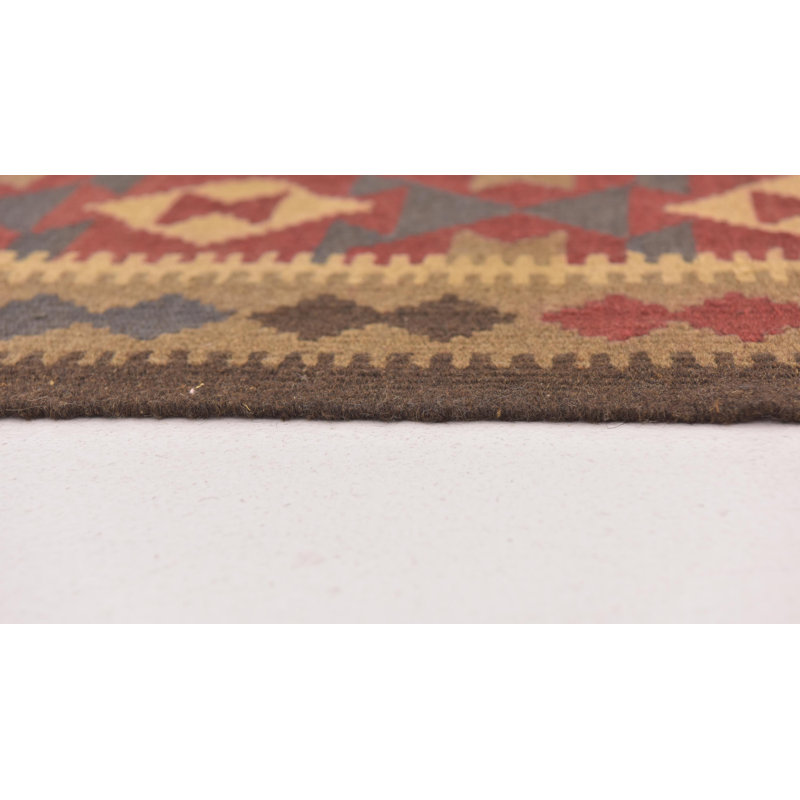 Tapis de la surface en laine rouge/brune 2 pi x 6 pi 3 po one-of-kind à la main noué la Alpena