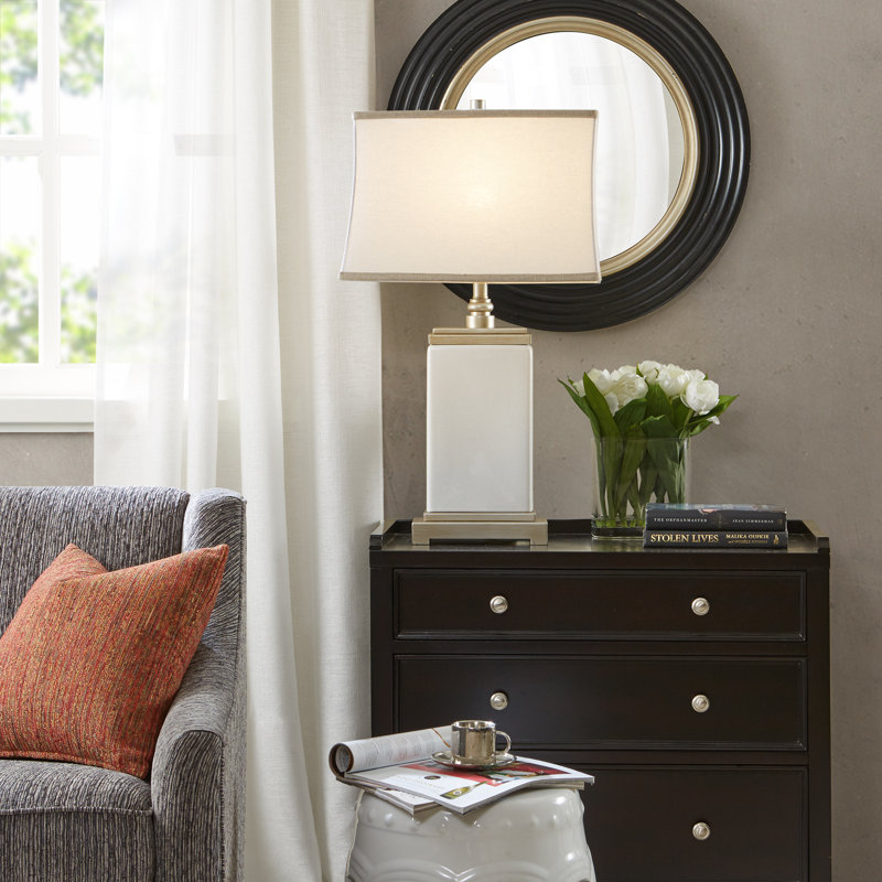 Ivory and Silver Rectangular Ceramic Table Lamp