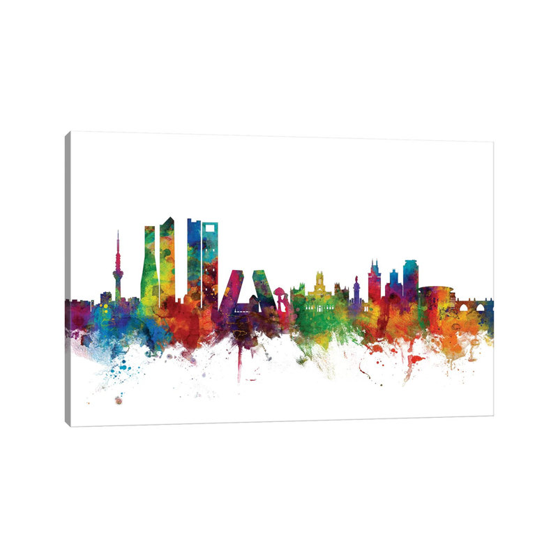 Madrid, Spain Skyline by Michael Tompsett - 1 Piece Wrapped Canvas Wall Art, 20.32 cm H x 30.48 cm W
