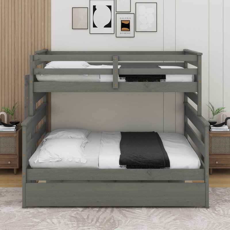 Twin Over Full Bunk Bed With Trundle, Gray