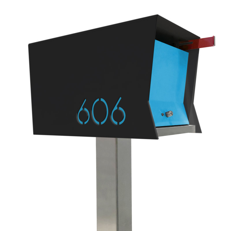 Boîte aux lettres sur poteau RetroBox, Noir de jais / aqua, Oui
