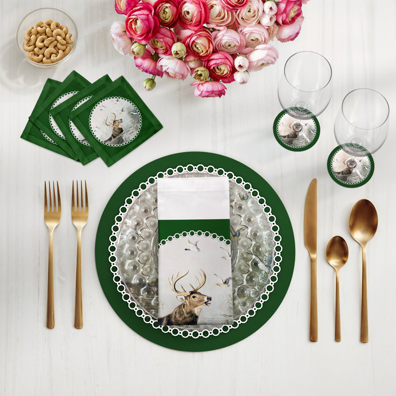 Sous-verres ronds en cuir vert vegan anglais, Vert