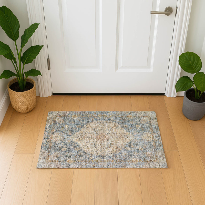 Premium Machine Washable Mayfield AMF2136 global Rug, 1'8" x 2'6", Blue