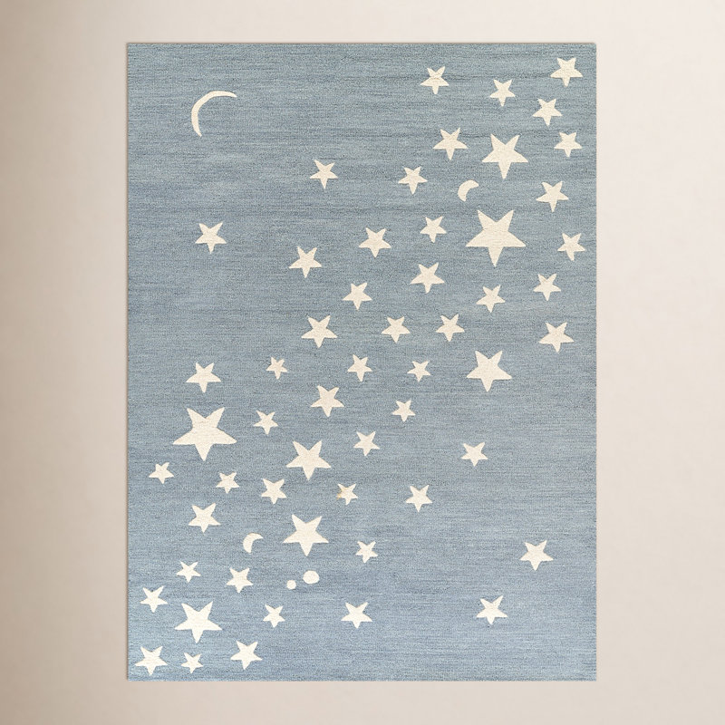 Alcona Hand Tufted Wool Moon and Star Blue Area Rug 2' X 3', Rectangle 2' x 3'
