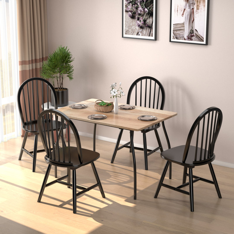 46cm H Solid Wood Windsor Back Side Chair in White, Black