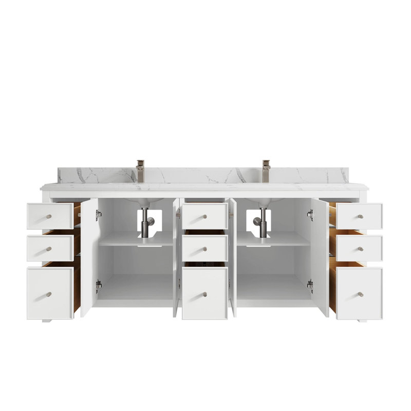 Meuble-lavabo de 84 po avec plateau en quartz Bronya
