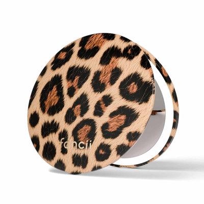 Pataricia Compact Makeup Mirror with LED Light, Rechargeable, 10x/1x Magnifying, 4” Wide Mirror for Purse (Cheetah Chic)