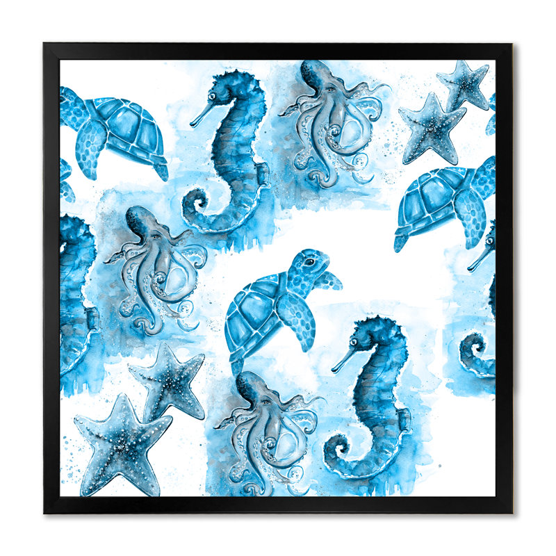 Sea Coastal Composition II - Art mural sur toile traditionnel, Cadre photo noir, H 16 po x l 16 po x P 1 po