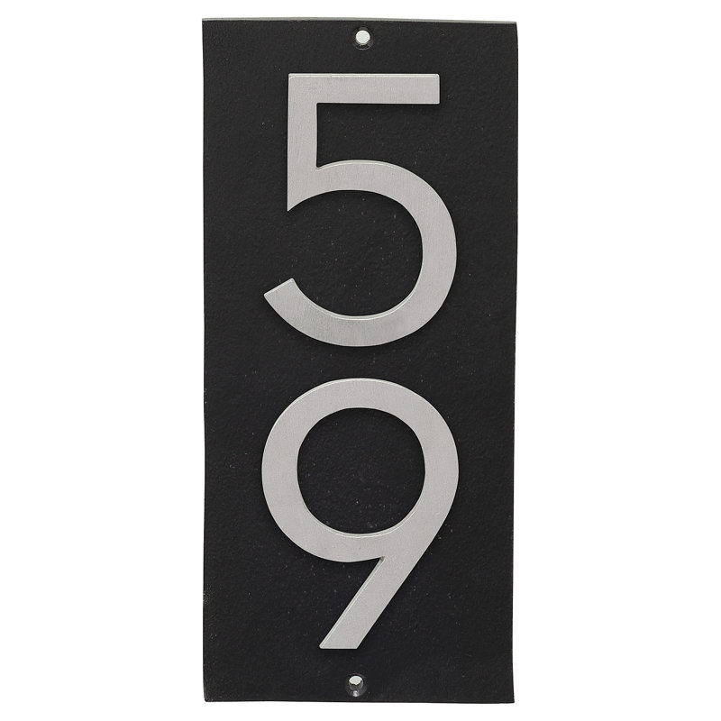 Floating 1-Line Wall Address Plaque, Black, Brushed Aluminum, Yes