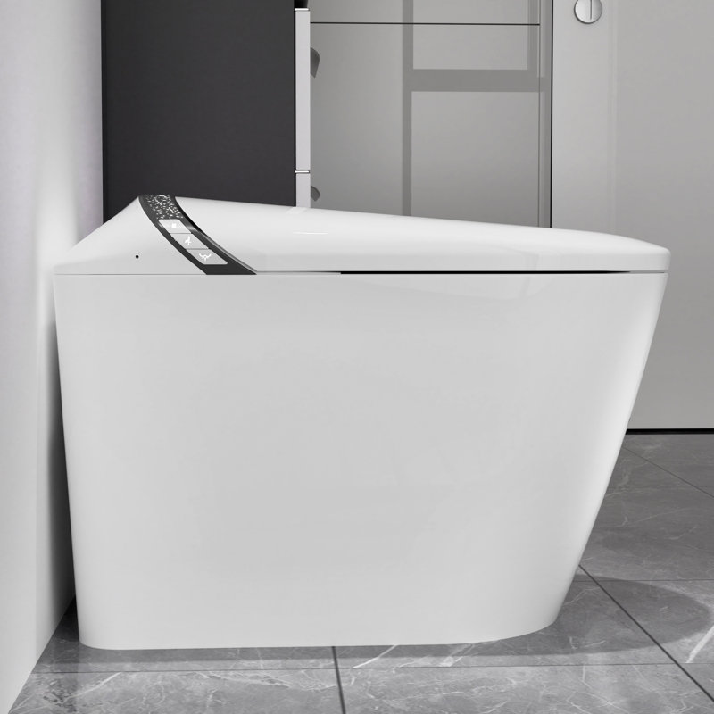 Smart Toilet With Elongated Design, Built - In Bidet, Auto Seat Open/Close, Foot Kick Activation, 1.28 Water Efficient Flush, Led Display, And Warm Air Drying For Bathroom Convenience
